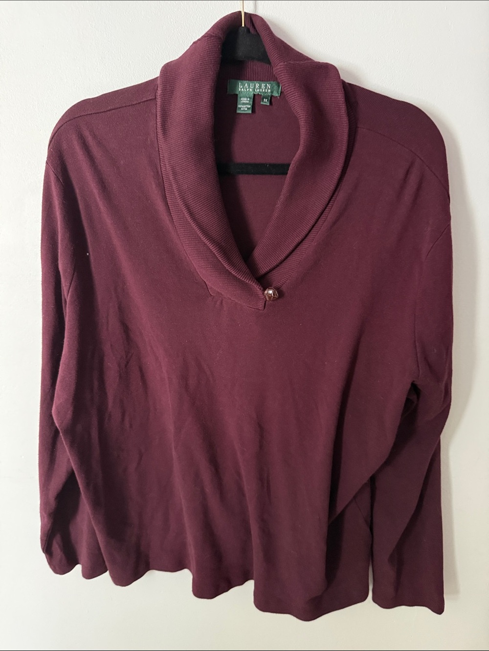Lauren Ralph Lauren Burgundy Shawl-Collar Long Sleeve Sweater Size 3X